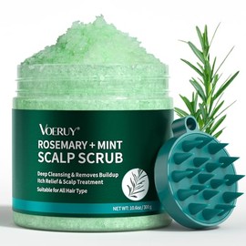 Scalp Scrub, Rosemary Scalp Exfoliator Scrub Shampoo, 2-in-1 Scalp Treatment with Mint Oil, Hair Treatment to Clarify and Remove Build Up with Silicone Scalp Massager, 10.6oz/300g