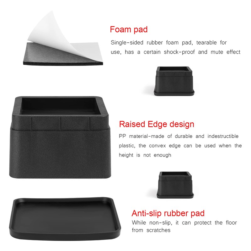 Kinsinder Set of 4 Adjustable Bed Risers, Furniture Height, Table