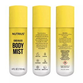 Nutrius Body Mist, Variety, 4 Fluid Ounce 1 bott, Choose from the 3 Scents - Coco Bliss