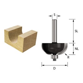 ENT Cove Cutter TC Shank (C) 6 mm, Diameter (A) 29,5 mm, B 12,7 mm, R 10 mm, D 32 mm, with Ball Bearing