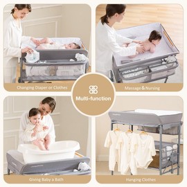 Maydolly Foldable Baby Changing Table with Wheels Waterproof Diaper Changing Station Adjustable Height Mobile Nursery for Newborn and Infant Portable for Women