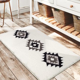 DEXDE Boho Bathroom Rugs Black White Bath Mat Non Slip Moroccan Geometric Bath Rug Luxury Soft Absorbent Carpet for Bathroom Shower Kitchen Entryway Farmhouse Decor 20x32
