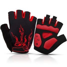 Btneeu Fingerless Cycling Gloves with Gel Mountain Bike Gloves Half Finger Men, Breathable Training Gloves Road Bike Gloves Cycling Gloves MTB Gloves for Women Men, red, s