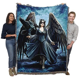 Pure Country Weavers Raven Angel Woven Blanket by Anne Stokes - Fantasy Gift Cotton Tapestry Throw - Made in The USA - 72" x 54"