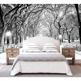 WFBHUA - Beautiful 3D Snowy Forest Wallpaper Gray New York Park Landscape Wall Mural Living Room Bedroom (Not Peel and Stick)