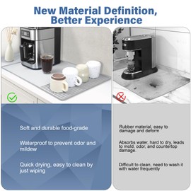BUTTO Large Dual-Zone Design Silicone Coffee Bar Mat with Raised Edges - 24'' x 16'' Coffee Mat for Countertop - Quick Clean Coffee Station Mat Keeps Your Coffee Area Spotless and Neat - Gray