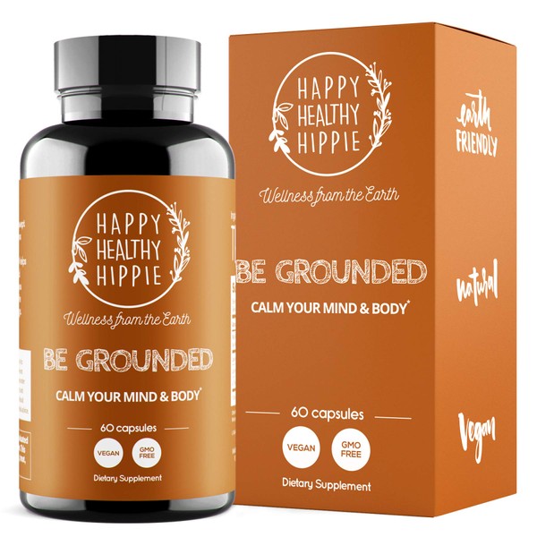 Happy Healthy Hippie Be Grounded [Supports Healthy Stress Management]: Promotes Calmness & Quick Acting | Lavender, Magnesium, Lemon Balm | Relaxation, Sleep & Peace of Mind – Herbal, Vegan, 60 Pills