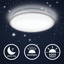 B.K.Licht - LED Ceiling Light with Starry Sky, Indirect Light, Neutral White Light Colour, LED Ceiling Light, LED Lamp, Living Room Lamp, Bedroom Lamp, Kitchen Lamp, 28 x 4.2 cm, Silver