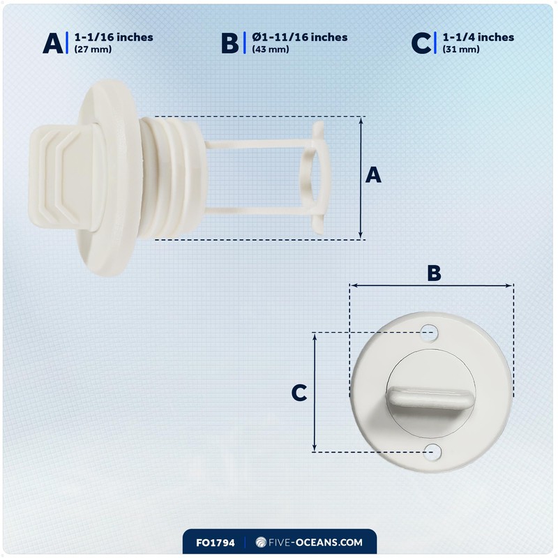 Five Oceans Captive Garboard Drain Plug, for 1-Inch Transom Hole,