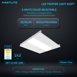 KastLite 2 x 2 Ft Dimmable 3-Watt & 5-CCT Selectable White LED Center Basket Troffer | 3200-4500 Lumens 3000K-6500K 25/30/35W Recessed & Drop Ceiling Light