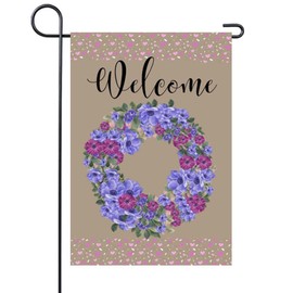 Spring Summer Flower Wreath Garden Flag 12x18 Inch Double Sided Welcome Flowers Love Hearts for Outside Yard Decoration Small