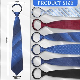 Geyoga 6 Pcs Zipper Ties for Boys Pre Tied Necktie Silky Skinny Tie Long Striped Plaid Tie Novelty Necktie For Men Business Wedding (Stylish Color)