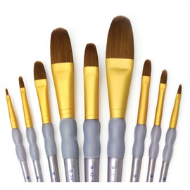 Royal and Langnickel RCC 311 Crafter's Choice Flat Taklon Variety Brush Set - Brown (Pack of 9)