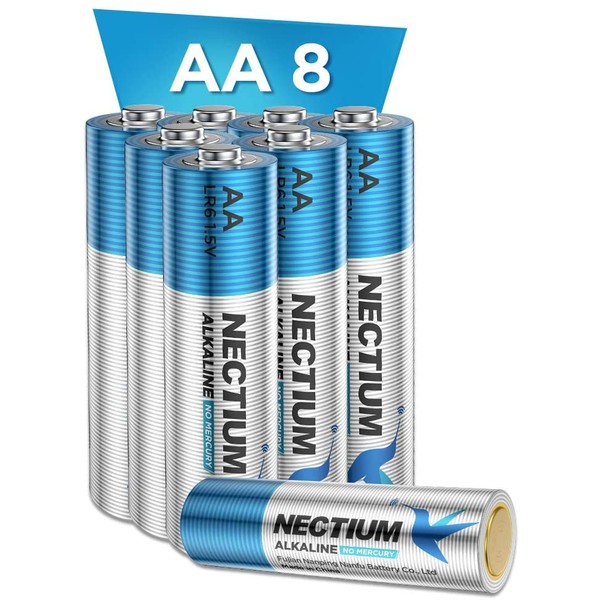 NECTIUM Superior Performance AA Batteries 8 Count Alkaline Pure-Gold-Bottom IoT Batteries Ultra Power Long Lasting for IoT Devices Smart Lock