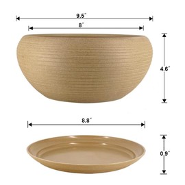 MUZHI 9.5” Round Large Ceramic Bonsai Bowl Planter，Clay Succulent Plant Pot Container with Saucer