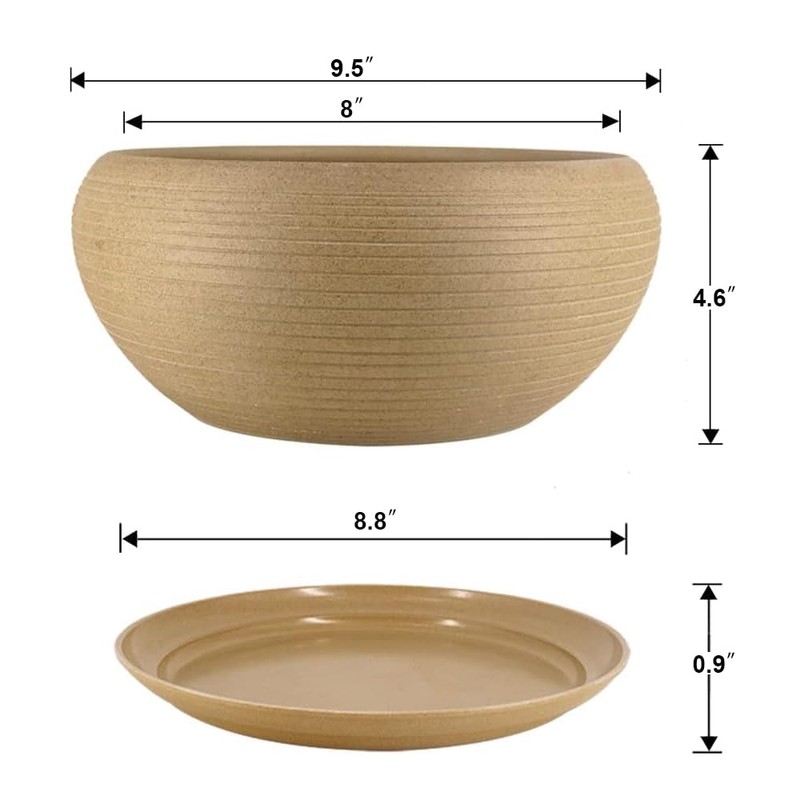 MUZHI 9.5” Round Large Ceramic Bonsai Bowl Planter，Clay Succulent Plant