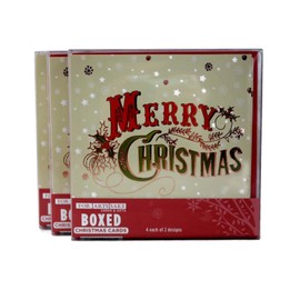 Merry Christmas Noel Holiday Greeting Cards, Embossed with Glitter and Foil, 24 Cards/Envelopes