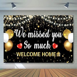 Welcome Home Backdrop Banner Decorations with 70.8"X43.3"，We Missed You So Much Backdrop Photo Booth Props, Welcome Home Sign for Graduation Retirement Military Army Homecoming Decorations (loonelo05)