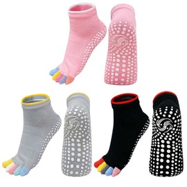 LOFIR Non-Slip Yoga Socks for Women: 3 Packs Non-Slip Stopper Socks Pilates Toe Socks Women for Yoga, Pilates, Barre, Dance, Ballet, Fitness (EU 36-43), a