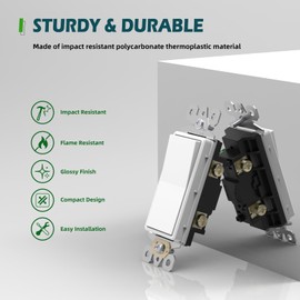 TOPELER Single Pole Decorator Light Switch, Decorative Paddle Rocker Switch with Wall Plate, 15A 120/277V Paddle Electric Switch, Self-Grounding, Residential Grade, White, 10 Pack