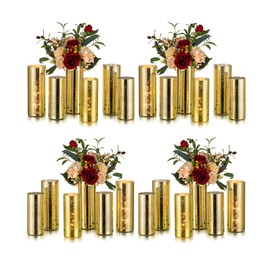 Glasseam Cylinder Vases for Centerpieces Bulk: Set of 24 Gold Mercury Glass Vases for Centerpieces Decorative Candle Vases for Flowers Hurricane Candle Holders for Table Centerpiece Wedding Decor