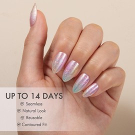 VSALON Short Almond Press-On Nails - Watercolor Marble Texture Nails, Reusable Fake Nails with Nail Glue, Protector Cuticle Oil, Easy Tabs & Mini Nail File - 32 PCS in 16 Sizes (Colorful Blossom)