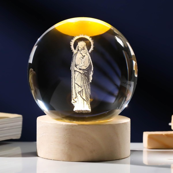 Arikyrist 3D Crystal Virgin Mary and Jesus Statue Figurine, Laser