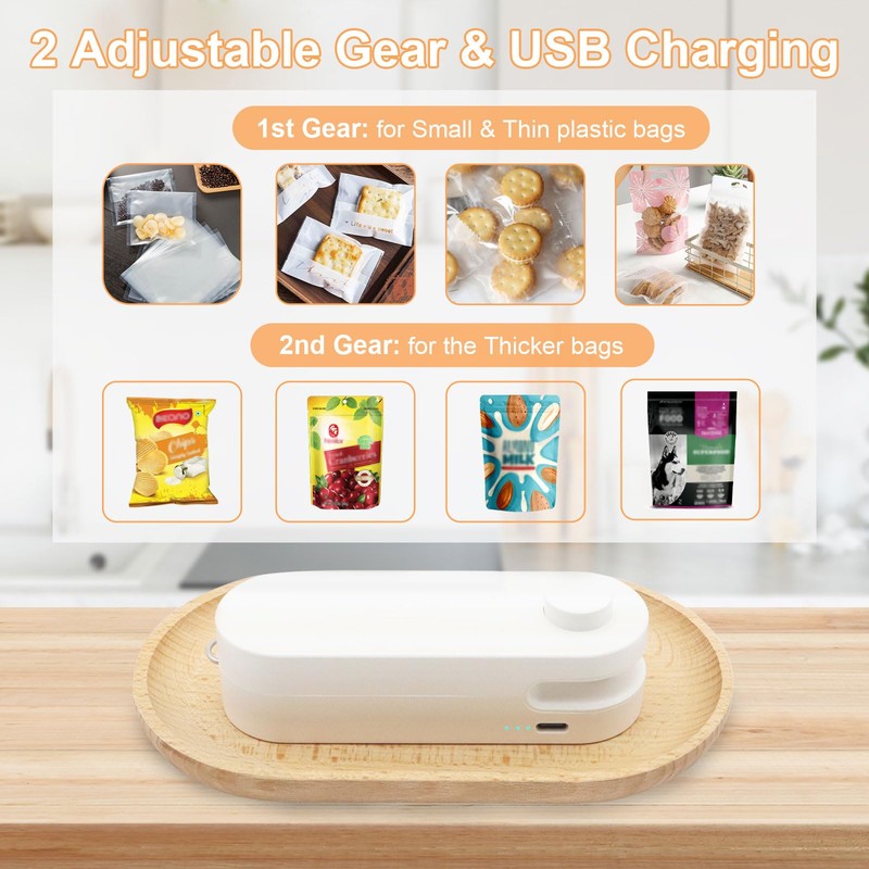 2-in-1 Bag Sealer with Cutter & Magnet, Rechargeable Mini Heat