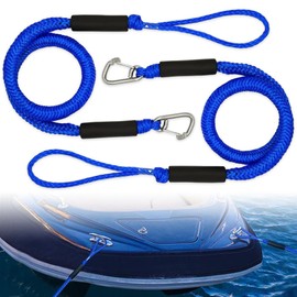 iKALULA Pack of 2 Bungee Dock Line, Mooring Rope with Hooks, Mooring Rope for Boats, Dock, Bungee Dock Lead with Carabiner Clip for Boats, Kayak, Jet Ski, Pontoon, Canoe (Blue)