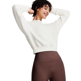 ISEEGZ Modal Soft Cropped Sweatshirts for Women Long Sleeve Crew Neck Pullover Crop Top White M