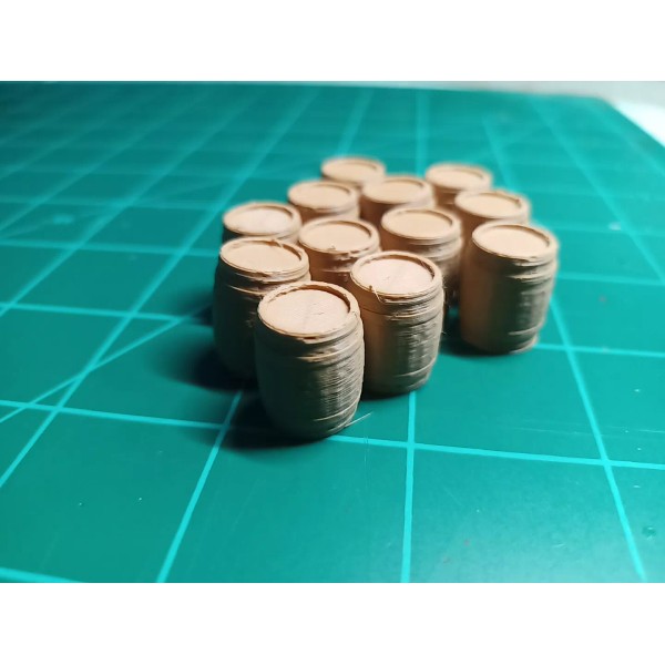 Unbranded 12PCs. O scale WOOD barrels. 3D printed In Wood