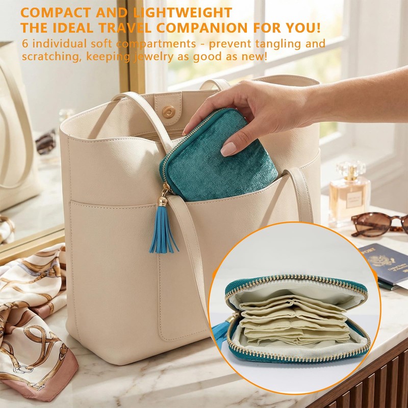 Travel Jewelry Case Organizer, 6-Layer Soft Pouch for Women
