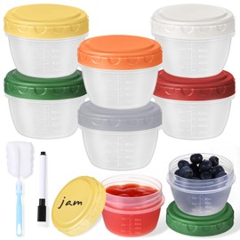 Yomarket 6pcs 4 oz Small Plastic Containers with Lids, Reusable 1/2 Cup Small Food Storage Containers, Leakproof, Microwave Dishwasher Freezer Safe
