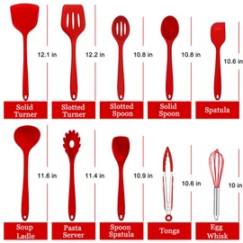 E-far 10 Pieces Silicone Cooking Utensils Set, Heat Resistant Kitchen Utensil Set for Nonstick Cookware, Kitchen Cooking Tools with Spatula, Spoon, Slotted Turner, Non-Toxic & Dishwasher Safe (Red)