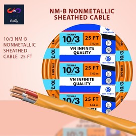 VN Infinite quality 10/3 NM-B Sheathed Cable - Non-Mettalic with Ground Residential Indoor Electrical Wire Type NM-B Orange (25 Ft)