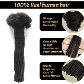 Datanala 8 Inch Human Hair Dreadlock Extension 20 Strands 0.6cm Thickness 100% Full Handmade Permanent Loc Extension Human Hair For women Can Be Dyed Bleached Curled (Natual Black)