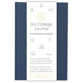 Promptly Journals, My College Journal: From First Day to Graduation (Navy, Blue, Linen) | College Journal with Prompts | Journal for College Students