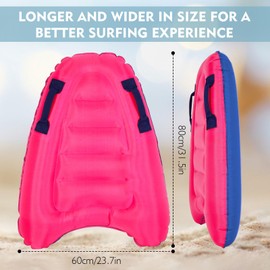 Adult Inflatable Body Board with Handles, Heavy Duty Non-slip Floating Surf Mat, Portable Outdoor Water Sport Gear Lightweight Floating Plate for Beach/Pool/Lake/Adult Swimming and Beginner (Pink)