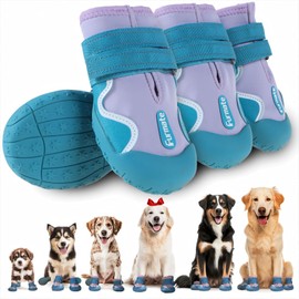 Furmate Dog Shoes for Large Small Medium Dogs,Dog Booties for Indoor Hardfloors Anti-Slip,Reflective Strip Waterproof Dog Boots & Paw Protectors for Outdoor Walking Hot Pavement,Winter Snow (Purple-2)