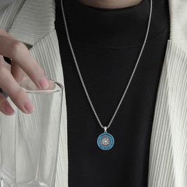 PROESS Viking Vegvisir Necklace for Men Women Sterling Silver Viking Turquoise Necklace Viking Gifts for Christmas Birthday
