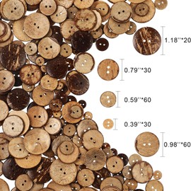 200 Pieces Natural Coconut Buttons for Crafts Assorted 2 Holes Round Brown for Craft Supplies Sewing Crafts 5 Sizes