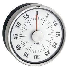 TFA Dostmann Analoger Kurzzeit Timer Puck, 38.1028.10, bis 60min, Eieruhr, Küchentimer, mechanisch, mit Restzeitanzeige, zum Aufziehen, magnetisch, 79 x 32 mm, grau