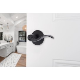 BRINKS – Transitional Privacy Locking Interior Wave Door Lever, Matte Black - Designed for Traditional and Transitional Homes and Blends Seamlessly with Interior Décor (E2438-122)