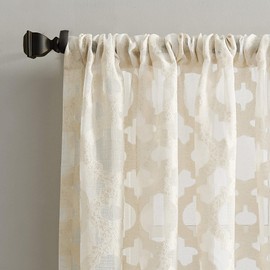 No. 918 Yvette Trellis Jacquard Sheer Rod Pocket Curtain Panel, 52 in x 84 in, Cream