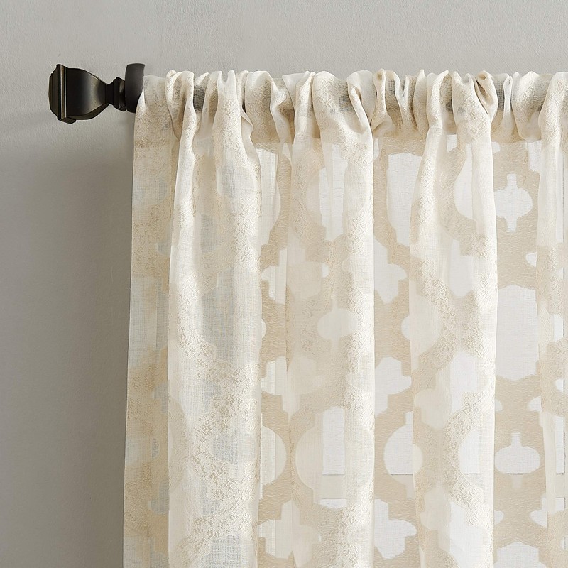 No. 918 Yvette Trellis Jacquard Sheer Rod Pocket Curtain Panel,