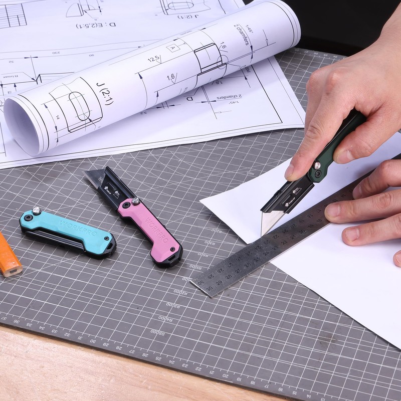 WORKPRO 3-Pack Folding Utility Knife, Compact EDC Box Cutter with