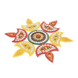 Designer Diya Floor Rangoli Reusable Rangoli Acrylic Indian Traditional Home Decor Gift for Home Interior Floor Festival decor Decorations and Gifting (Size:- 7")(Red and Yellow)