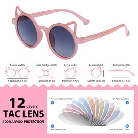 AAWAAP Kids Sunglasses Polarized UV Protection Round Shaped Cat Ears Toddler Sunglasses Age 2-10 Baby Girls Boys Party Favor (Pink)