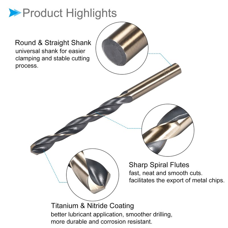 CoCud Twist Drill Bit 8.5mm Cutting Edge Titanium Nitride Coated