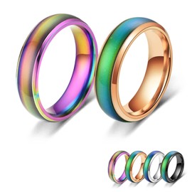 Mivofun 2 Pcs Mood Rings, Temperature Emotion Ring, Stainless Steel Color Changing Mood, for Boyfriend Girlfriend Couple Fashion Jewellery Daily Party Birthday Valentine's Day Gift Anniversary (8, Rose Gold, Rainbow)